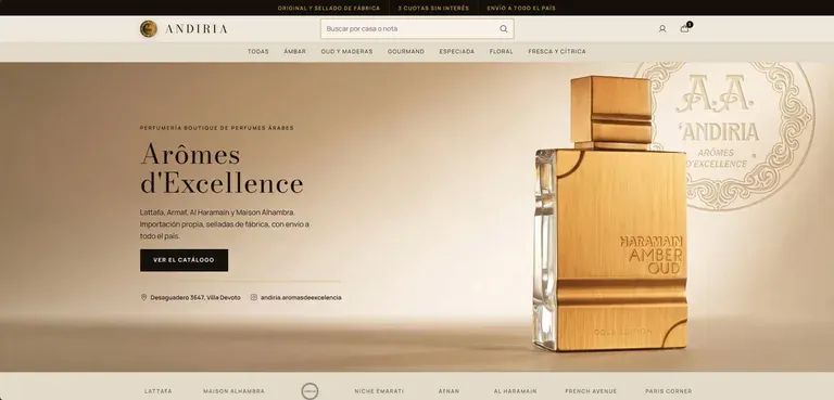 Tienda online de Andiria, perfumería boutique de perfumes árabes con catálogo por familia olfativa y compra online
