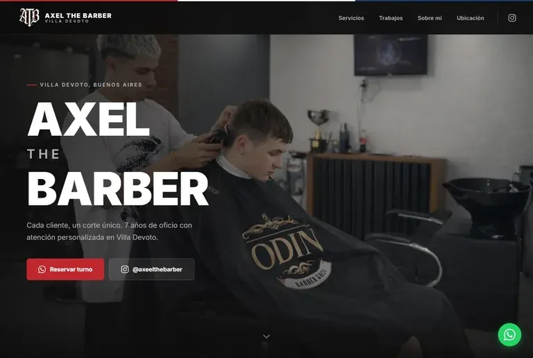 Web de Axel The Barber, barbería con reserva de turnos online