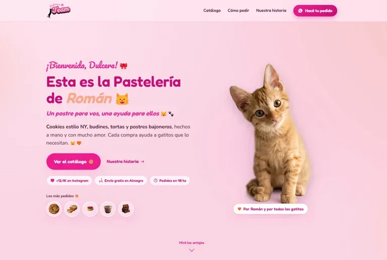 Web de Dulceras Team, pastelería artesanal de Almagro con catálogo y pedidos por WhatsApp