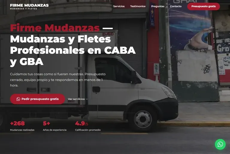 Web de Firme Mudanzas, empresa de mudanzas en Buenos Aires con pedido de presupuesto online