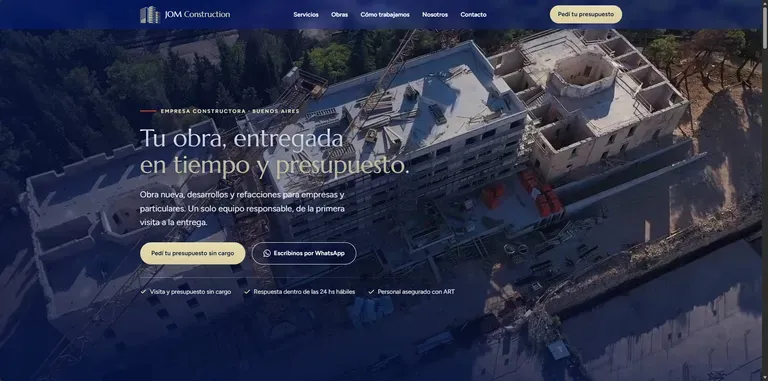 Web de JOM Construction, empresa constructora de Buenos Aires con pedido de presupuesto online