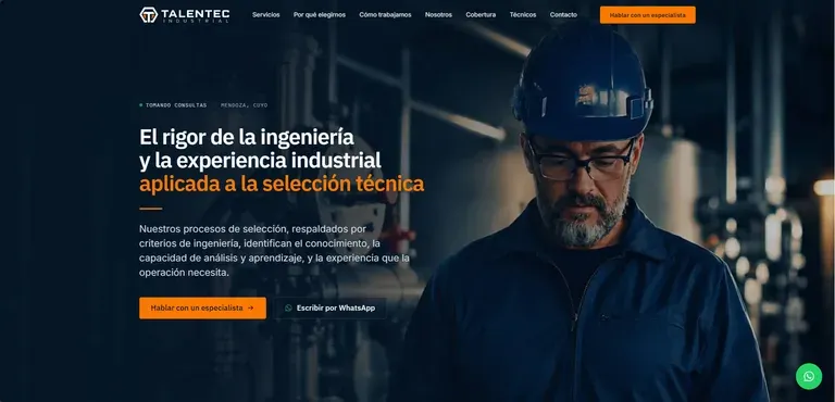 Web de Talentec Industrial, selección de personal técnico para industria en Mendoza y Cuyo