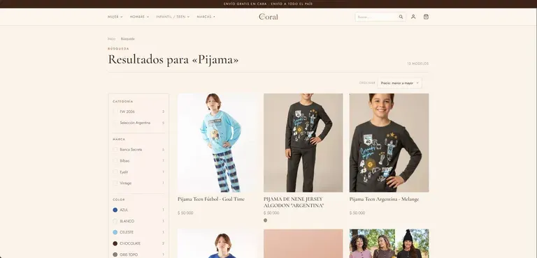 Tienda online de Coral, indumentaria de mujer, hombre e infantil con catálogo, filtros y compra online